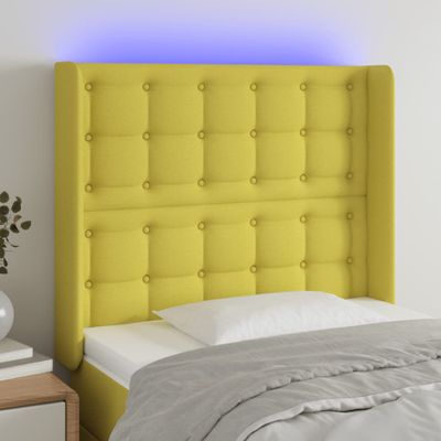 vidaXL Čelo postele s LED zelené 93x16x118/128 cm látka