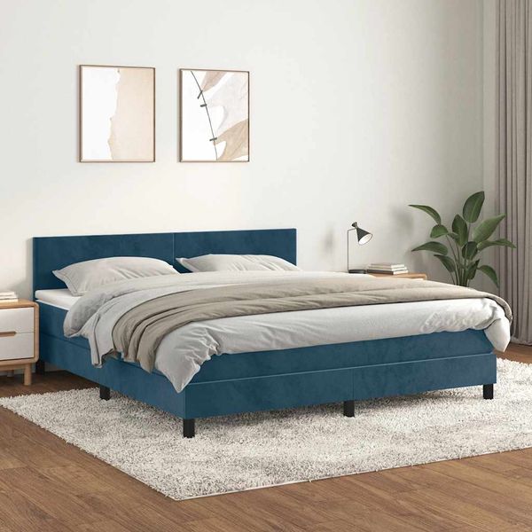 vidaXL Posteľný rám boxsping s matracom tmavomodrý 160x200 cm zamat