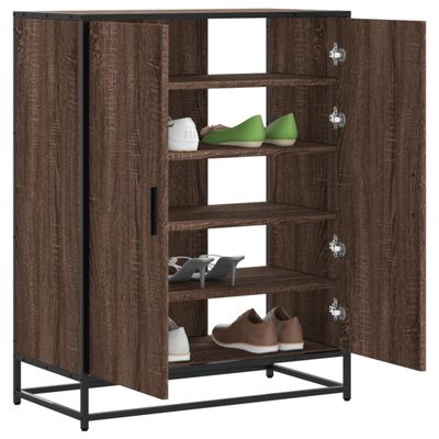 vidaXL Skrinka na topánky hnedý dub 75x38x97,5 cm kompozitné drevo+kov