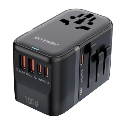Blitzwolf BW-TA2 cestovný adaptér 5 v 1 2xUSB PD + 2xC QC + C GaN 100W