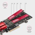 AXAGON PCEM2-ND, PCIe x8 riadič - 2x M.2 NVMe M-kľúčový slot, RAID, podpora desiek bez bifurkácie, vč. LP Radic, PCIe x8, pre 2x M.2 SSD, NVMe M-Kľúč, podpora RAID, včetne low profile záslepky