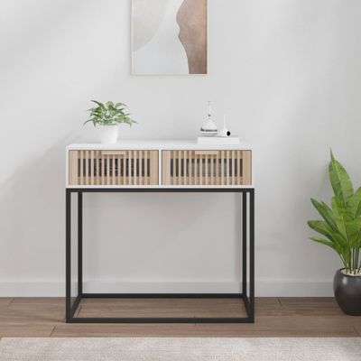 vidaXL Konzolový stolík biely 80x30x75 cm kompozitné drevo a železo