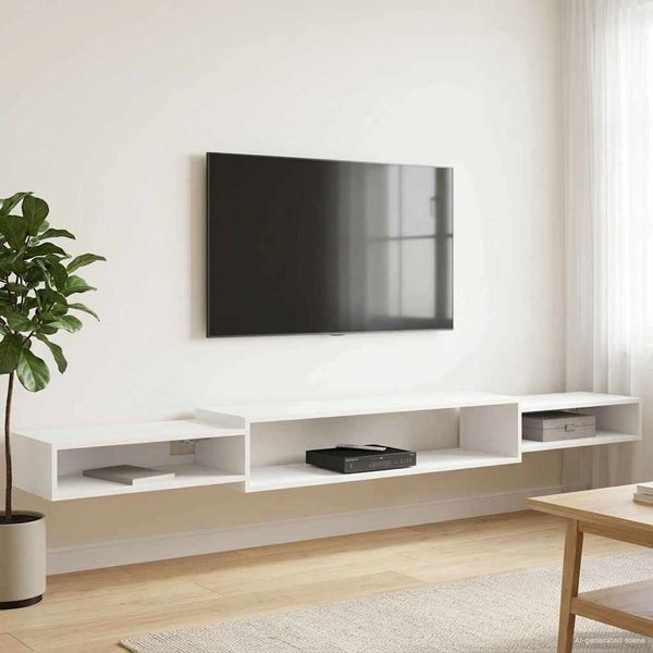 vidaXL Nástenný TV kabinet Nástenná montáž Biela 220 x 28 x 21 cm