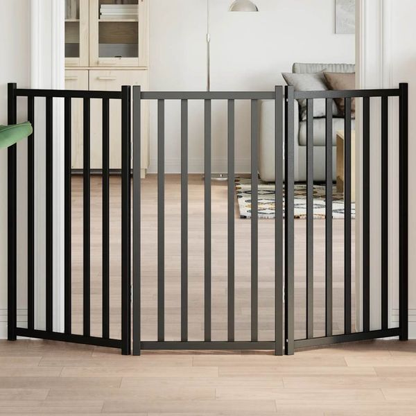 vidaXL Brána pre psa skladacia 3 panely 150 cm masívne jedľové drevo
