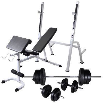 vidaXL Posilňovacia lavica+stojan na závažia a sada činiek 60,5 kg