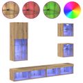 vidaXL TV nástenné jednotky s LED 5 ks Remeselný dub 100 x 30 x 30 cm