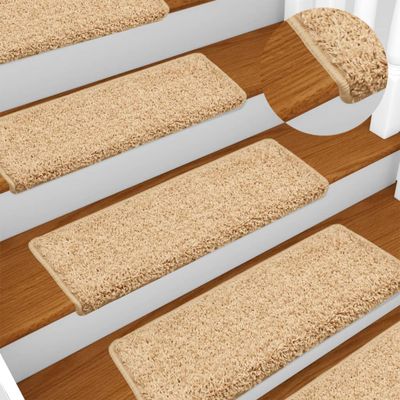 vidaXL Schodové rohože 15 ks 65x21x4 cm krémové s obdĺžnikovým okrajom