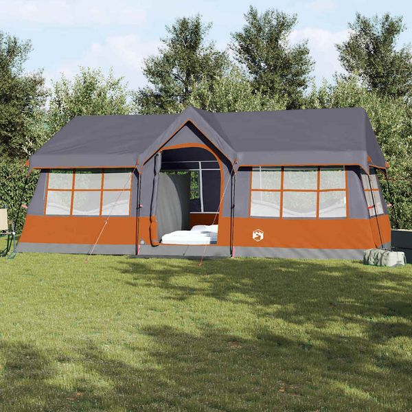 vidaXL Rodinný stan so strechou Šedá a oranžová 622 x 295 x 238 cm