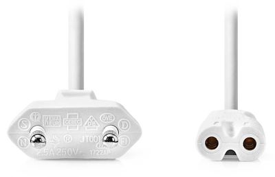 NEDIS napájací kábel pre adaptéry/ Euro zástrčka - konektor IEC-320-C7/ priamy-priamy/ dvojlinka/ biely/ bulk/ 5m Kábel, napájací, 250V, 2,5A, konektor IEC-320-C7, Euro konektor, 5m, biely