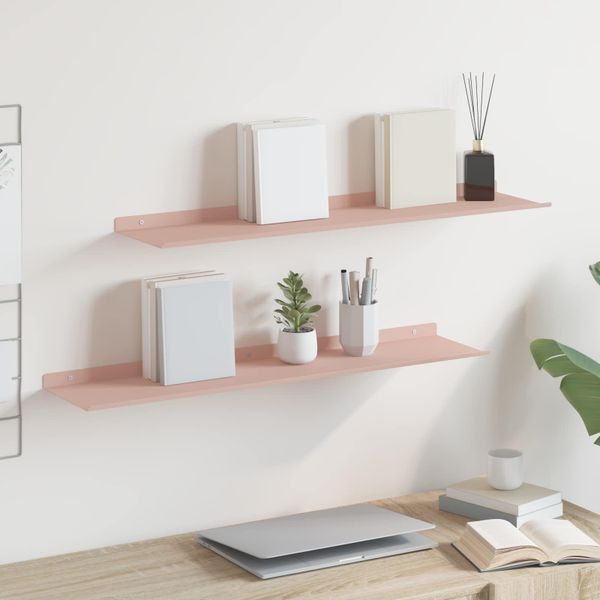 vidaXL Závesná polica Nástenný 2 pcs Ružová 80 x 18 x 2,5 cm Oceľ