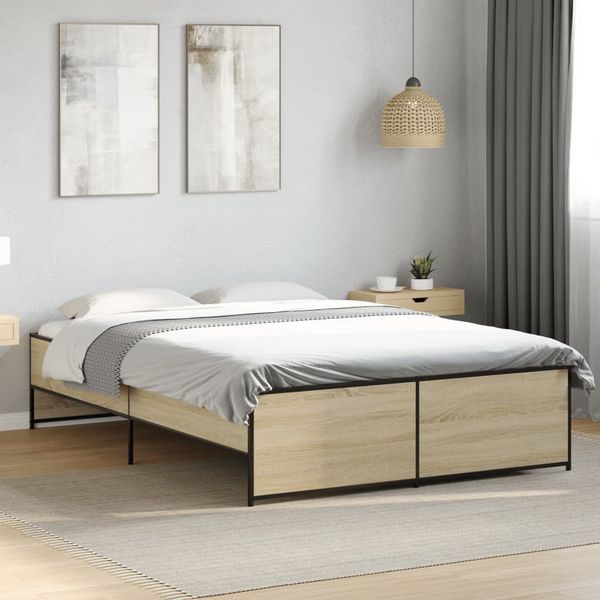 vidaXL Posteľný rám dub sonoma 135x190 cm kompozitné drevo a kov