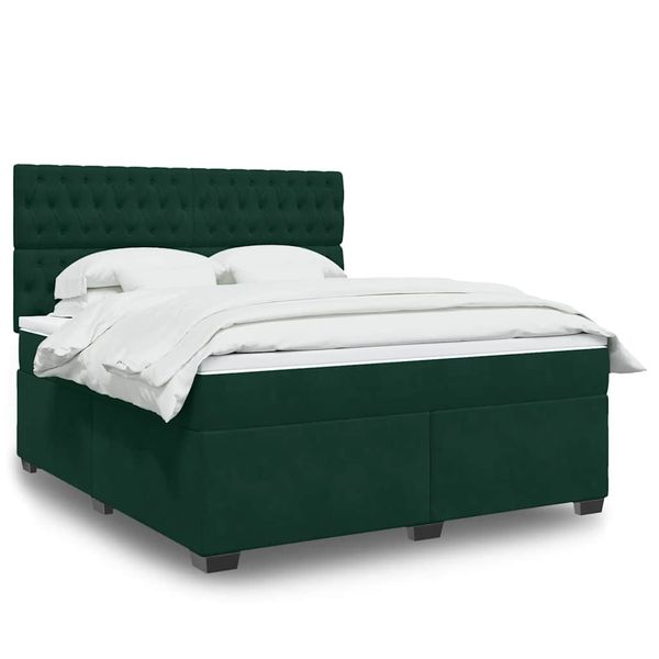 vidaXL Posteľný rám boxsping s matracom tmavozelený 180x200 cm zamat