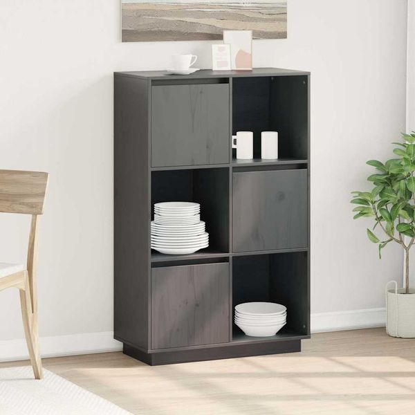 vidaXL Vysoká skrinka sivá 74x35x117 cm masívna borovica