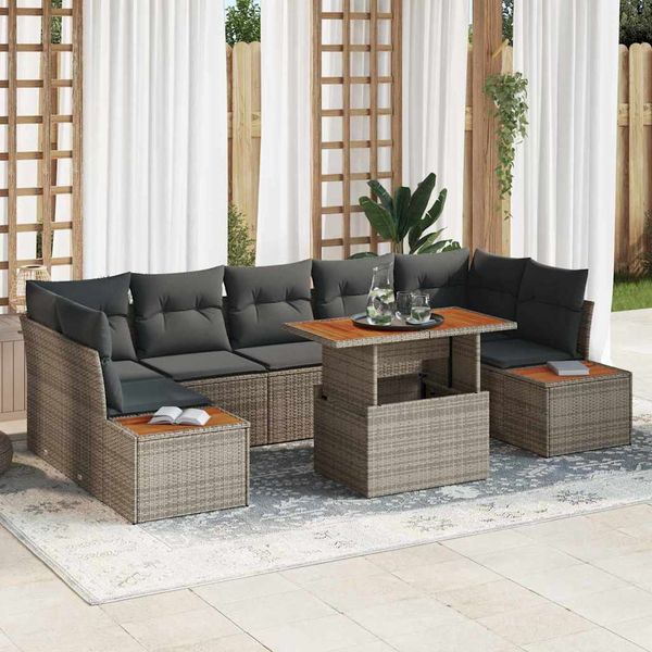 vidaXL Záhradný jedálenský set s vankúšom 8 pcs Sivá a hnedá