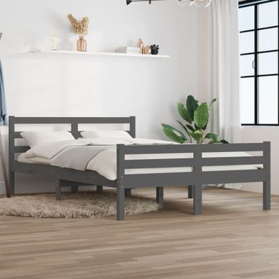 vidaXL Posteľný rám, sivý, drevený masív 150x200 cm, King