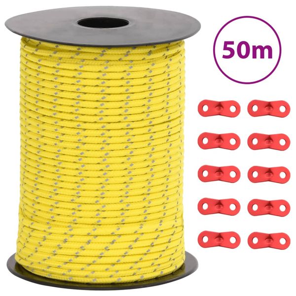 vidaXL Stanové lano s reflexnými pásikmi a napinákmi 50 m 3 mm