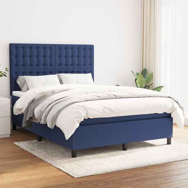 vidaXL Posteľný rám boxspring s matracom modrý 140x200 cm látka