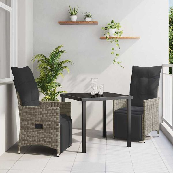 vidaXL Záhradný jedálenský set s vankúšom 3 pcs Sivá polyratan