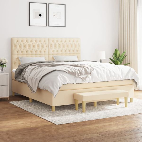 vidaXL Posteľný rám boxspring s matracom krémový 180x200 cm látka