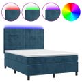 vidaXL Posteľný rám boxsping matrac a LED tmavomodrý 140x190 cm zamat