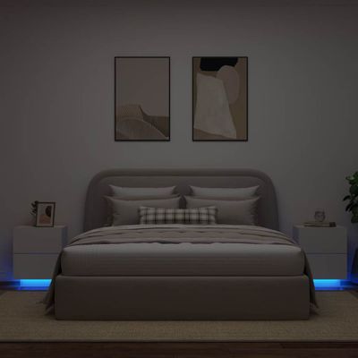 vidaXL Nočné stolíky s LED svetlami 2 ks biele kompozitné drevo
