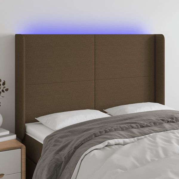 vidaXL Čelo postele s LED tmavohendé 147x16x118/128 cm látka