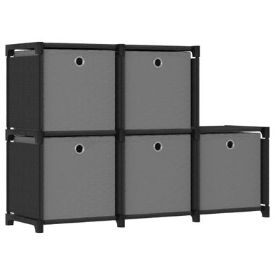 vidaXL Polica s boxmi s dizajnom 5 kociek čierna 103x30x72,5 cm látka