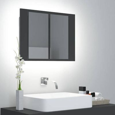 vidaXL LED kúpeľňová zrkadlová skrinka sivá 60x12x45 cm akryl