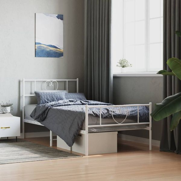 vidaXL Kovový rám postele s čelom a podnožkou biely 80x200 cm