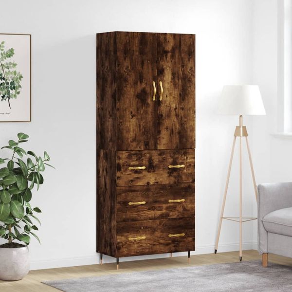 vidaXL Vysoká skrinka dymový dub 69,5x34x180 cm spracované drevo