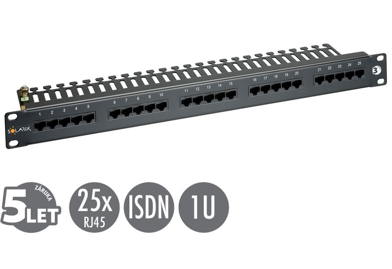 19'' ISDN panel Solarix 25 x RJ45 čierny 1U SX25-ISDN-BK