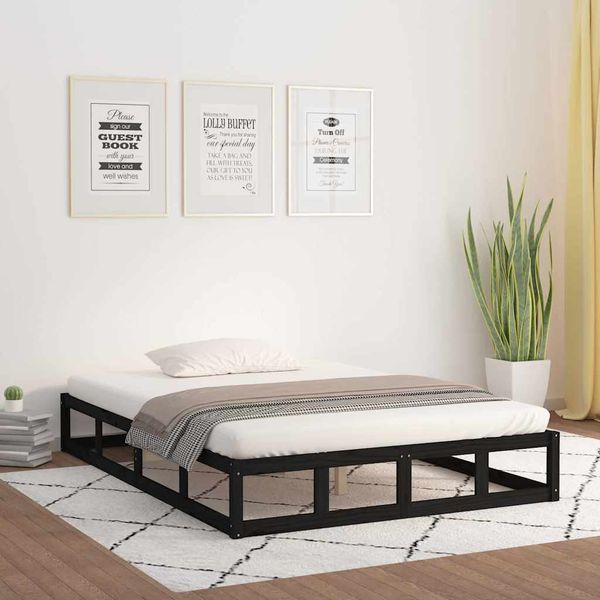 vidaXL Posteľný rám čierny 135x190 cm dvojlôžko masívne drevo