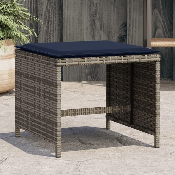 vidaXL Záhradné taburetky s vankúšmi 4 ks sivé 40x40x35 cm polyratan