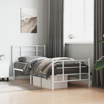 vidaXL Kovový rám postele s čelom a podnožkou biely 90x190 cm