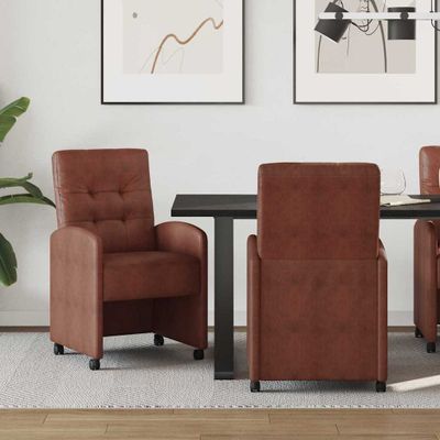 vidaXL Jedálenské stoličky na kolieskach 2 pcs Lesklá hnedá Umelá koža