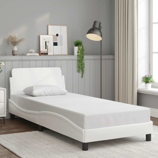 vidaXL Rám postele Dover biely 90x200 cm umelá koža