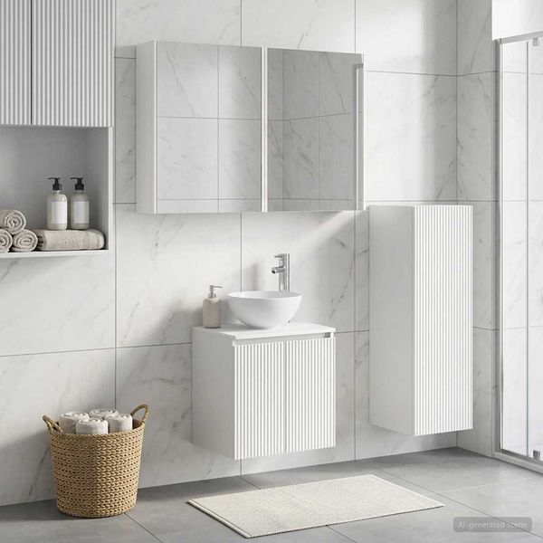 vidaXL Sada kúpeľňového nábytku 4 pcs Biela Kompozitné drevo a sklo