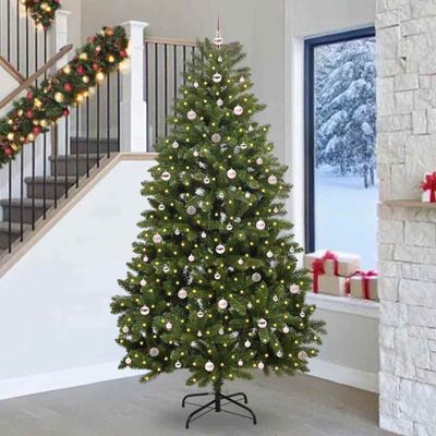 vidaXL Umelý vianočný stromček s 300 LED-i Zelená 270 cm PVC a kov