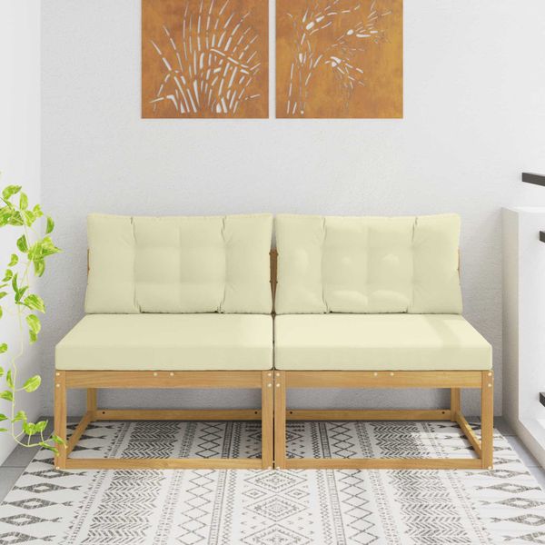 vidaXL 2 Kus Záhradná stredná sedačka Polyester Biela