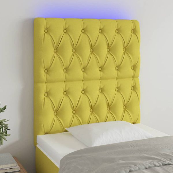 vidaXL Čelo postele s LED zelené 80x7x118/128 cm látka