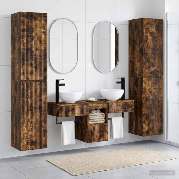 vidaXL Sada kúpeľňového nábytku 5 ks Dymový dub 33 x 34,5 x 160 cm