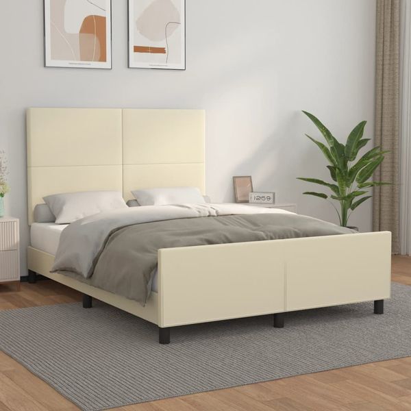 vidaXL Posteľný rám s čelom krémový 140x200 cm umelá koža