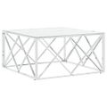 vidaXL Konferenčný stolík strieborný 80x80x40 cm nerezová oceľ a sklo