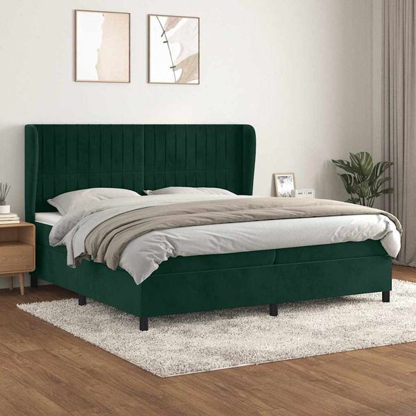 vidaXL Posteľný rám boxsping s matracom tmavozelený 200x200 cm zamat