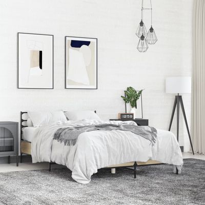 vidaXL Posteľný rám dub sonoma 140x190 cm kompozitné drevo a kov