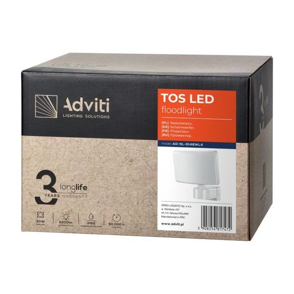 Vonkajšie osvetlenie ADVITI AD-NL-6148WL4, 2200lm, IP65, 30W, 4000K, PC, biela Venkovné osvietenie ADVITI AD-NL-6148WL4, 2200lm, IP65, 30W, 4000K, PC, biela