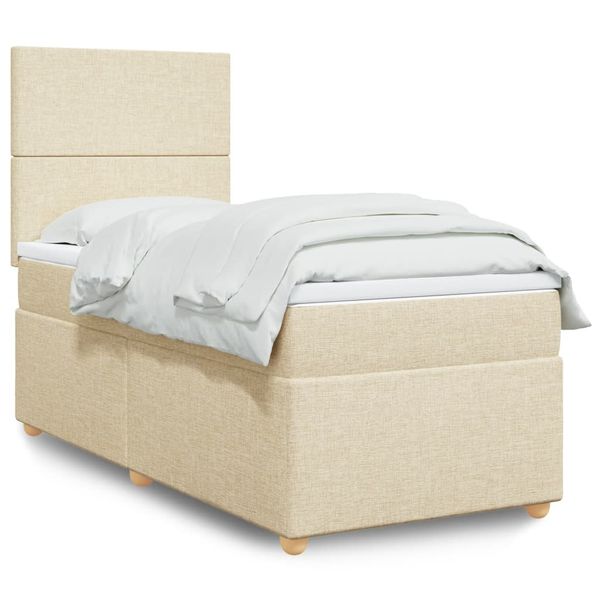 vidaXL Posteľný rám boxsping s matracom krémový 90x200 cm látka
