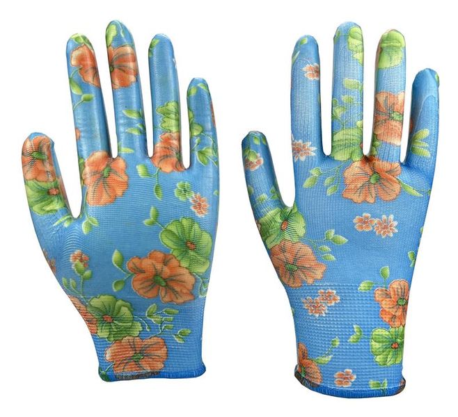 Rukavice záhradné veľkosti 10 NITRILE flowers blue Garvia 22028