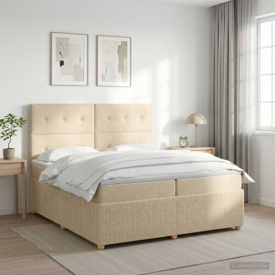 vidaXL Posteľ boxspring s matracom Krémová 200 x 200 cm Látka