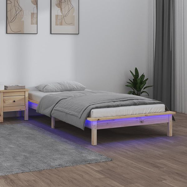 vidaXL Posteľný rám s LED 75x190 cm malé jednolôžko masívne drevo